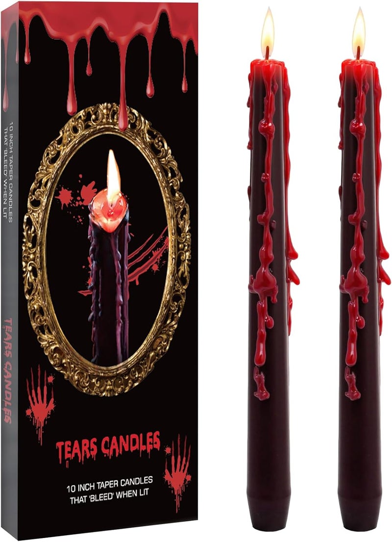 SOUNDVALUE 8 Pack Vampire Tears Taper Candles, 10 inch Tall Bleeding Candles, Unscented Black Tapered Candlesticks, Spooky Blood Drip Candle Set for Halloween Party Gothic Home Decorations - Image 1
